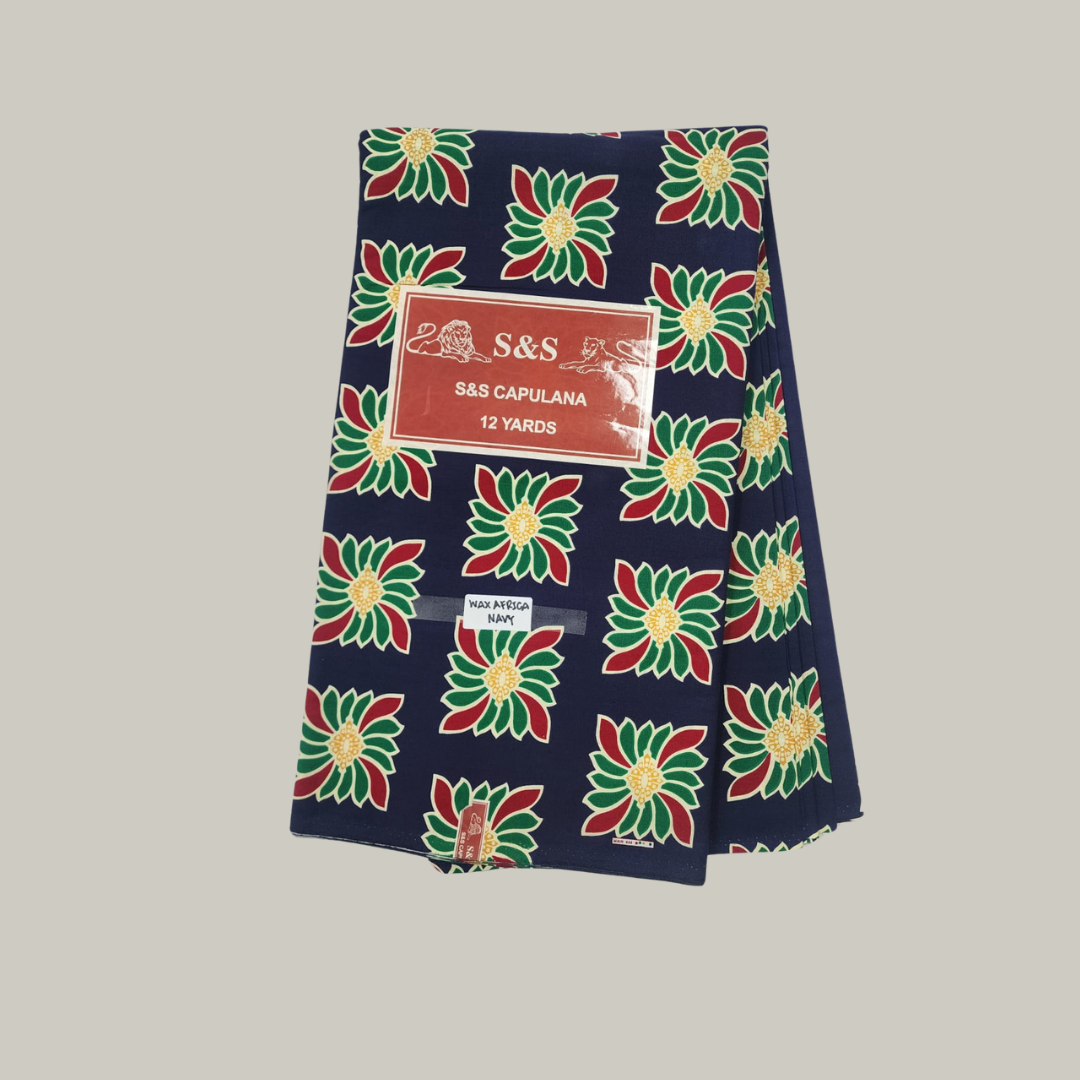 Navy African Wax Print – 100% Cotton – 6 Yards