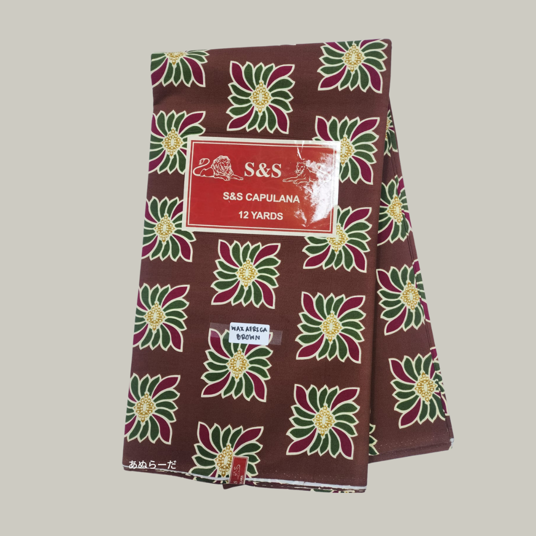 Brown African Wax Print – 100% Cotton – 6 Yards