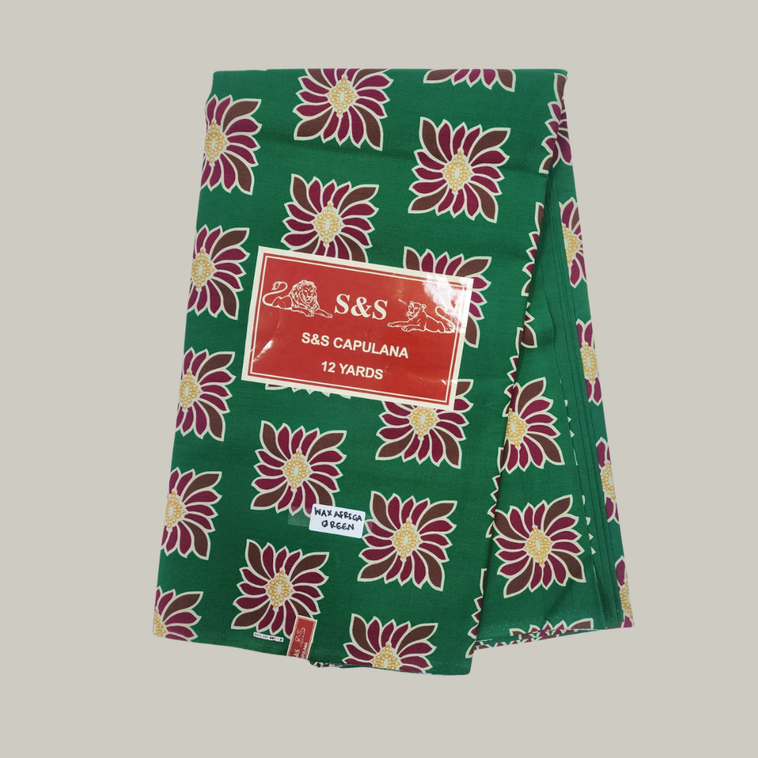 Green African Wax Print – 100% Cotton – 6 Yards
